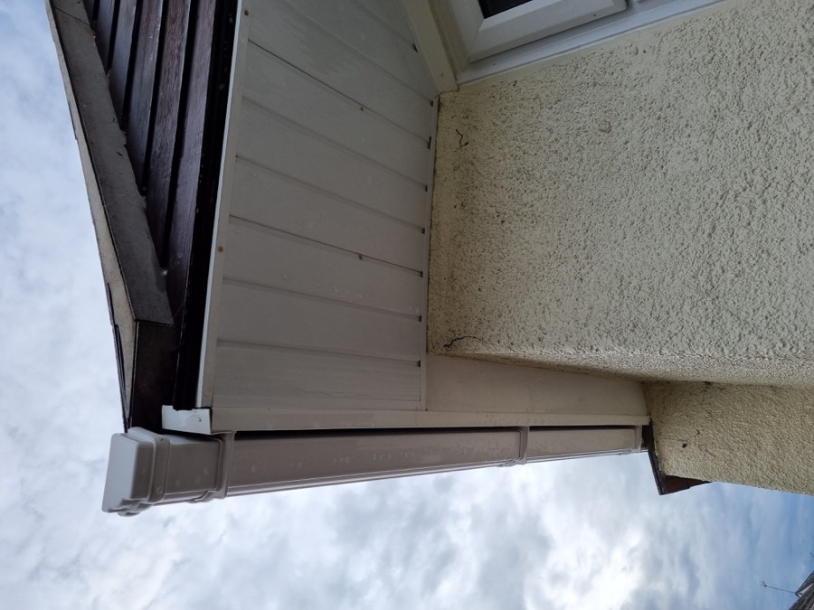 Bright white soffit and fascia after cleaning